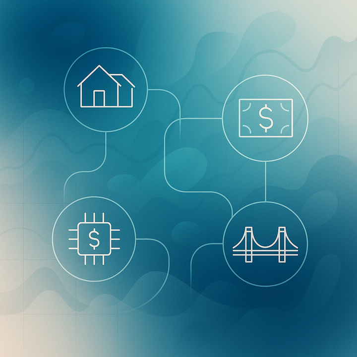 Visual concept of alternative investments optimising cash flow with financial icons and cash flow graphs.