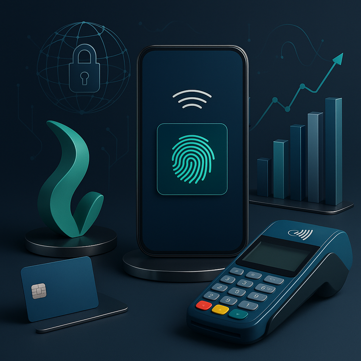 Digital payment interface with biometric authentication and cybersecurity elements in a fintech context