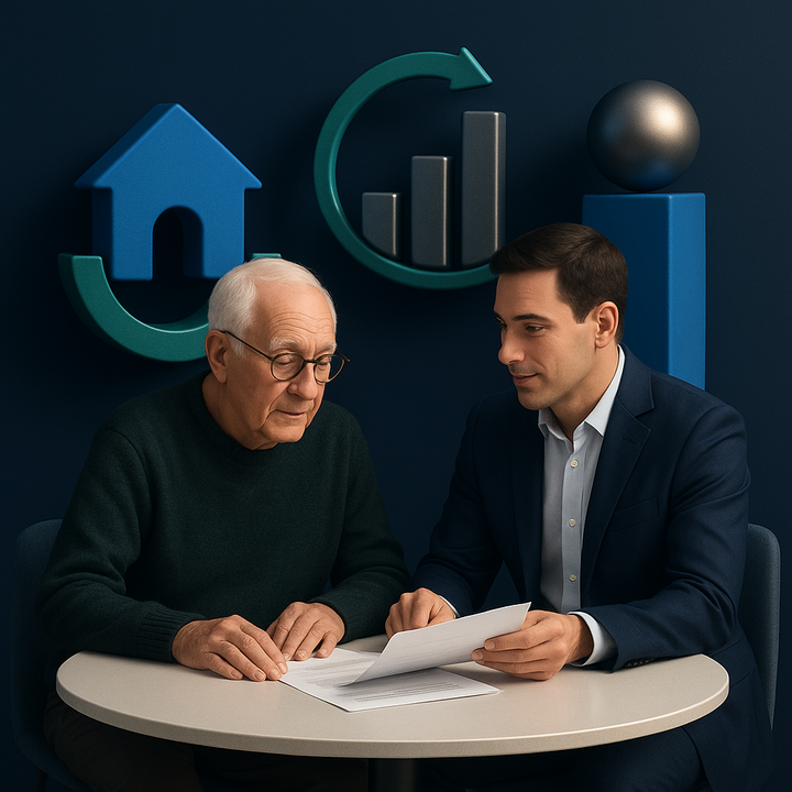 Retiree discussing succession planning with a financial advisor.