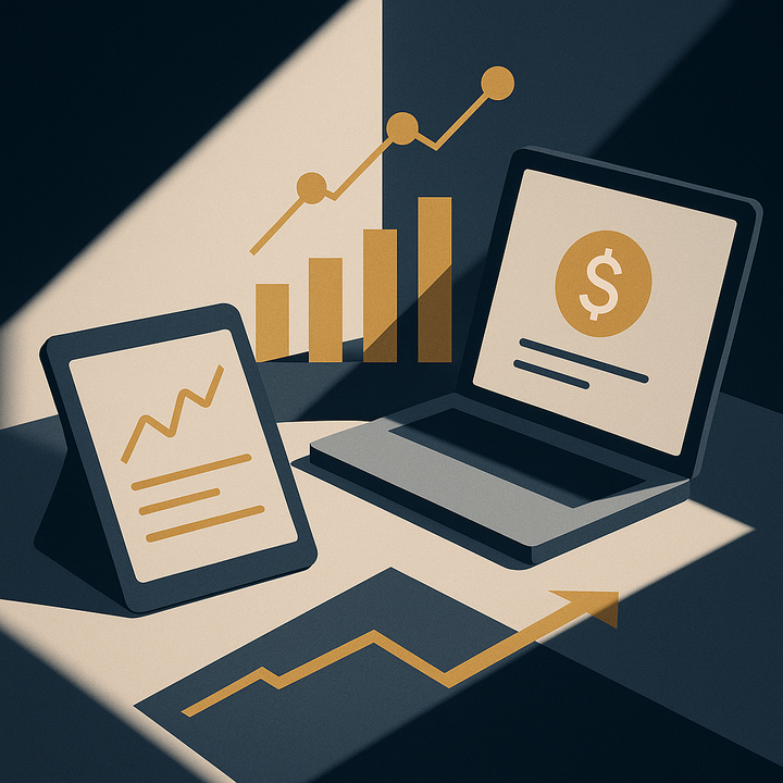 Young adults using technology to learn about personal finance and investments in a contemporary setting.