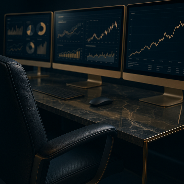 Financial analyst reviewing market data and charts for investment analysis