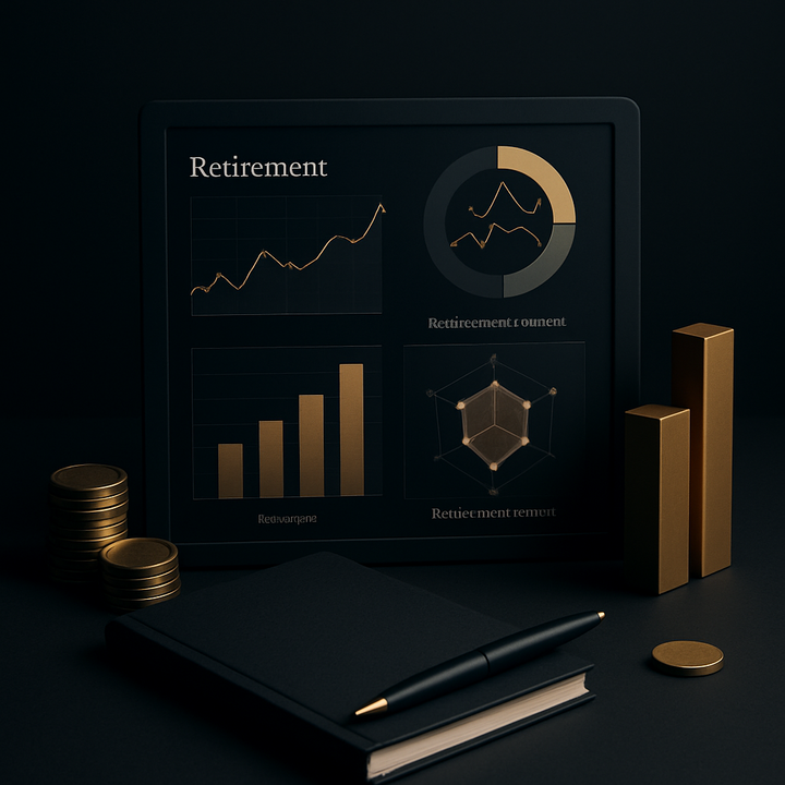 Digital retirement plan monitoring dashboard with analysts reviewing performance metrics