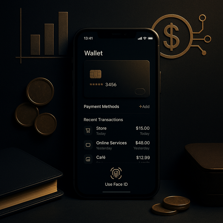 Digital wallet application on a smartphone displaying secure payment features.